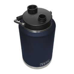 Yeti Rambler Jug One Gallon Navy 6 180553 Drinkware Navy Website Assets OneGallon Top Angle Lid On Cap Docked 1680x1024 1